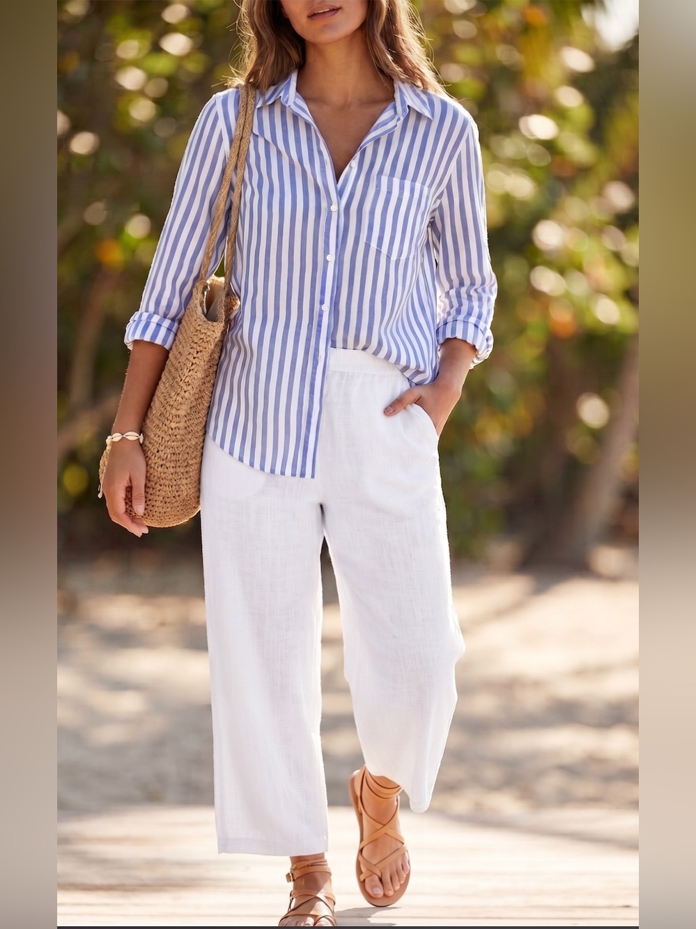 beachlunchlounge Blue White Striped Long Sleeve Button-Down-S (fits-L)- MSRP $58